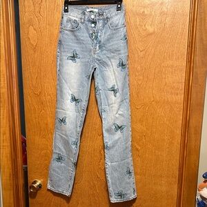 PacSun Blue Butterfly Dad Jeans
